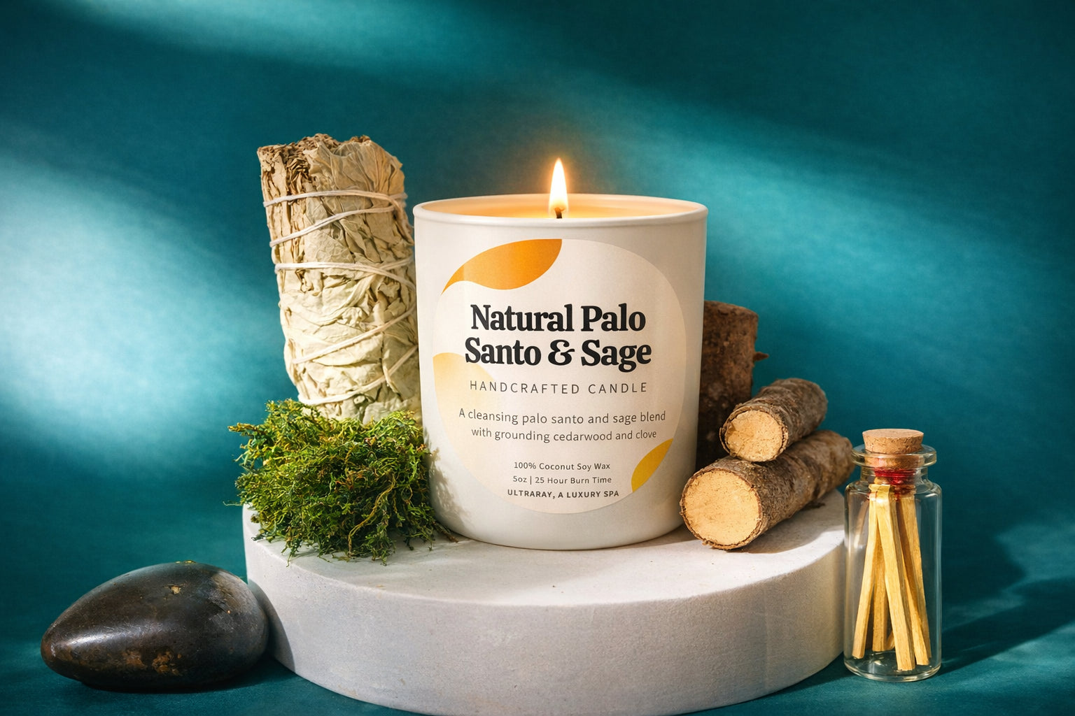 Natural Palo Santo + Sage Handcrafted Candle